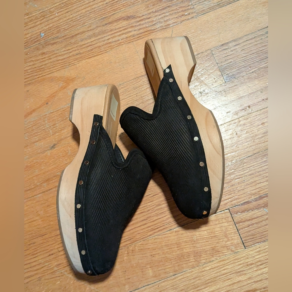 Dolce Vita Closen Nubuck Cord Studded Clogs Mule Wood Womens Size 8 Black